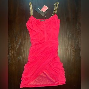 Prettylittlething- Hot Pink Mini Bodycon Dress w/ Chain Straps